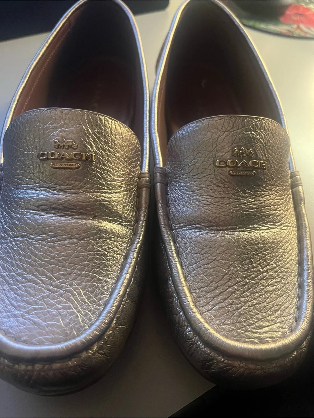 Coach Metallic gold Leather Slip-On Loafers